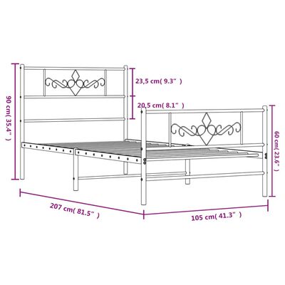 vidaXL Metal Bed Frame with Headboard and Footboard Black 39.4"x78.7"