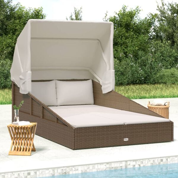 vidaXL Patio Sunbed Brown PE Rattan Double Foldable Patio Sunbed