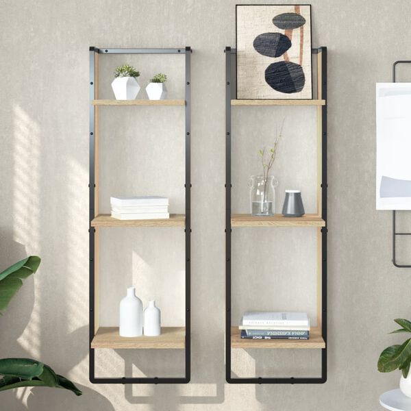vidaXL Wall Shelf Sonoma Oak Engineered wood, Metal 3-Tier Wall mounting