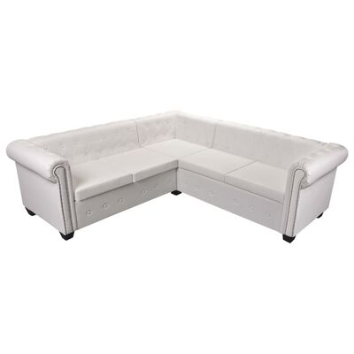 vidaXL Chesterfield Corner Sofa 5-Seater White Faux Leather