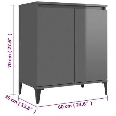 vidaXL Sideboard High Gloss Gray 23.6"x13.8"x27.6" Engineered Wood