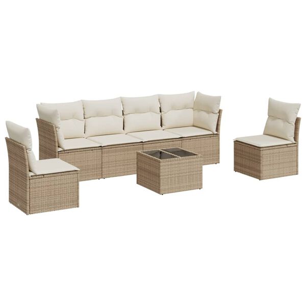 vidaXL Garden Sofa Set Beige Poly Rattan Adjustable Feet Garden Sofa Set
