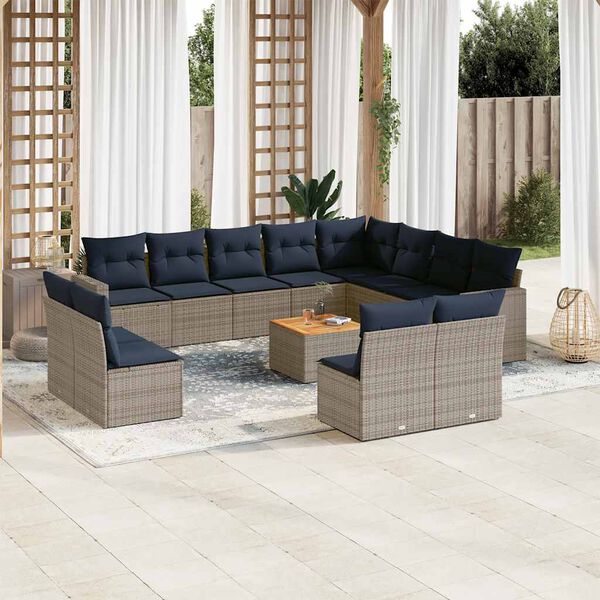 vidaXL 13 Piece Patio Sofa Set with Cushions Gray Poly Rattan