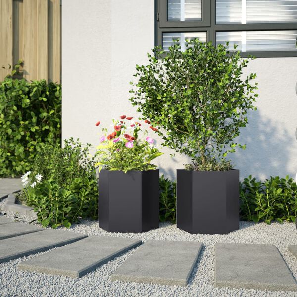vidaXL Garden Planter Set of 2 Black Steel Medium Durable