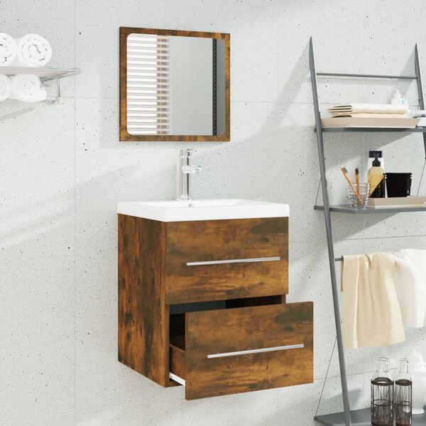 vidaXL Sink Cabinet With Basin Set of 2 Smoked oak, White