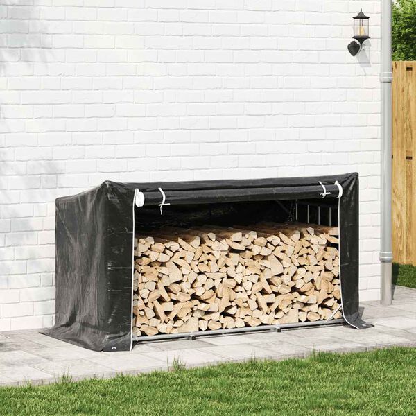 vidaxL Firewood Rack with Rain Cover 78.9"x31.7"x43.5" Galvanized Steel