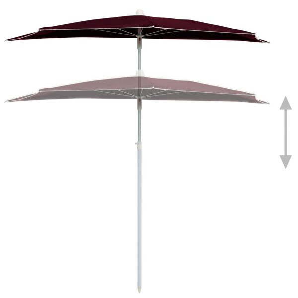 vidaXL Garden Half Parasol with Pole 70.9"x35.4" Bordeaux Red