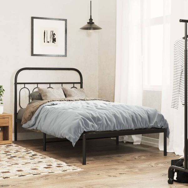 vidaXL Bed Frame Black Steel Twin Bed Frame Rectangular Modern