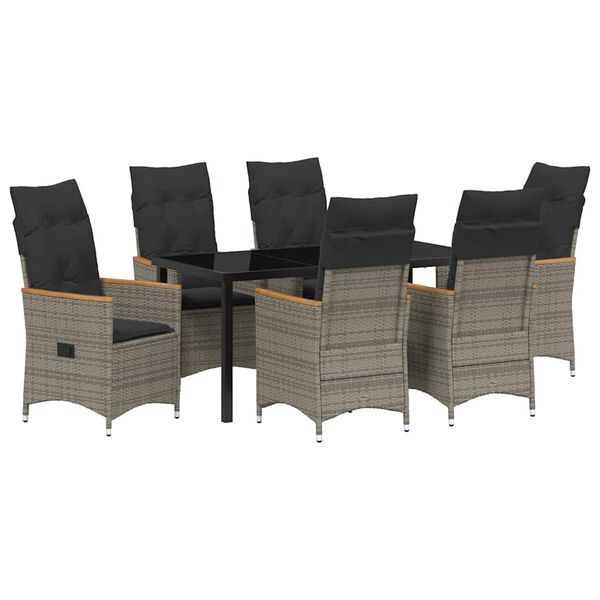 vidaXL Garden Dining Set with Cushion 7 pcs Grey Poly Rattan