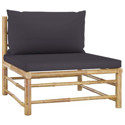 vidaXL Patio Middle Sofa with Dark Gray Cushions Bamboo
