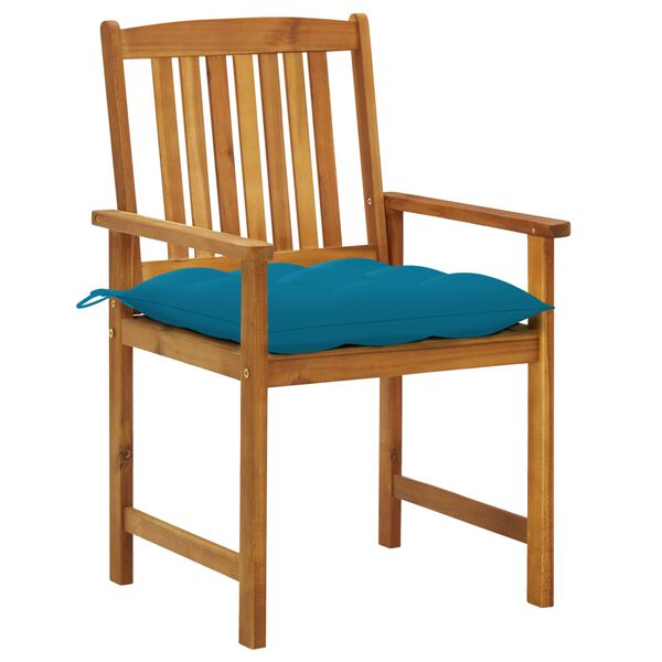 vidaXL Patio Chair Set of 2 Blue, Brown Solid Acacia wood, Polyester