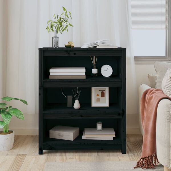 vidaXL Book Cabinet Black Solid pine wood 31.5 x 13.8 x 38.2 in