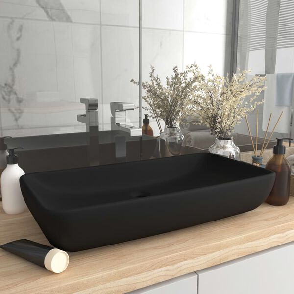 vidaXL Luxury Basin Rectangular Matt Black 28.0x15.0" Ceramic