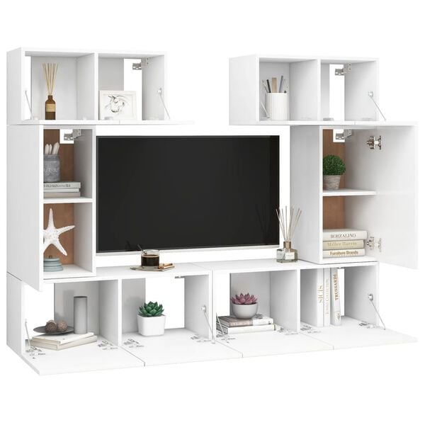 vidaXL 6 Piece TV Stand Set White Engineered Wood