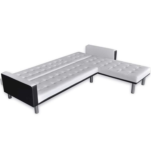 vidaXL Sofa Bed White and Black Faux Leather, Wood, Plywood Large