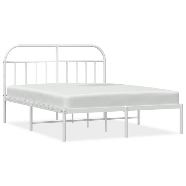 vidaXL Bed Frame White Powder-coated steel Queen Bed Frame Rectangular