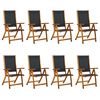 vidaXL Garden Chair Set of 8 Black, Natural Wood