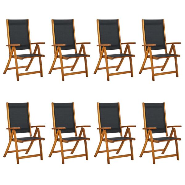 vidaXL Garden Chair Set of 8 Black, Natural Wood