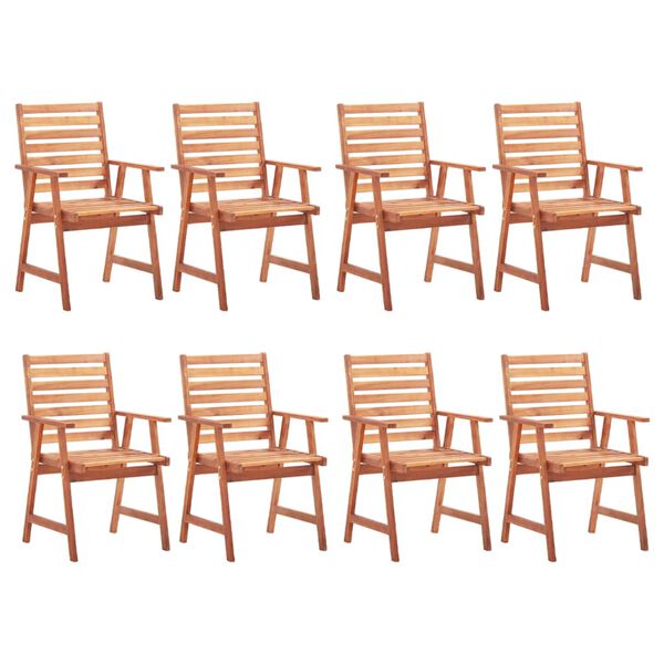 vidaXL Patio Chair Set of 8 Natural wood Solid Acacia Wood, 100% Polyester