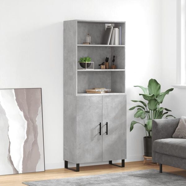 vidaXL Highboard Concrete grey Engineered wood, metal 27.4x13.4x70.9 in