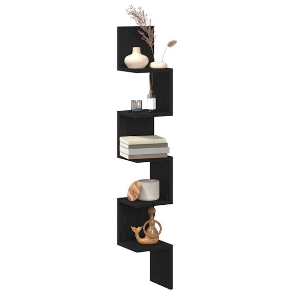 vidaXL Corner Shelf Black Oak 7.87 x 7.87 x 50.20 in Engineered Wood