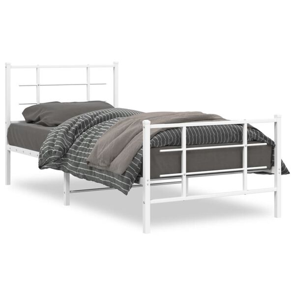 vidaXL Metal Bed Frame without Mattress with Footboard White 35.4"x78.7"