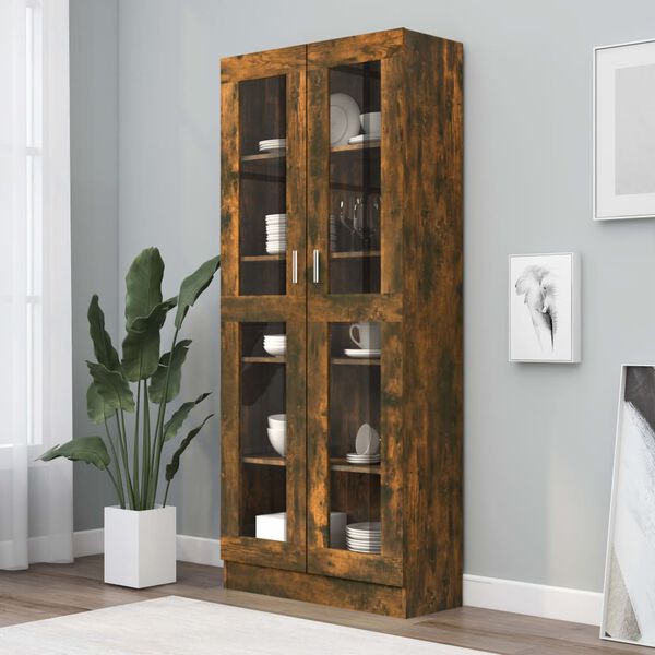 vidaXL Display Cabinet Smoked Oak Engineered Wood, Glass Tall