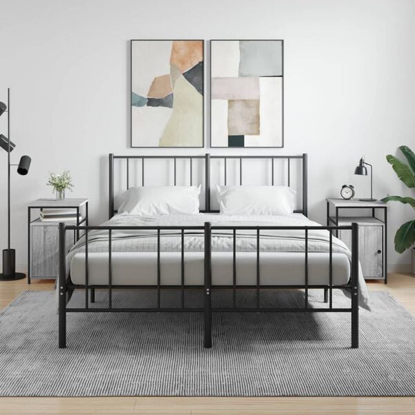 vidaXL Bedside Cabinet Set of 2 Gray Sonoma Engineered Wood, Iron