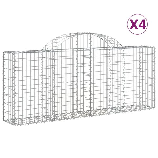 vidaXL Gabion Basket Set of 4 Silver Galvanized Iron Large