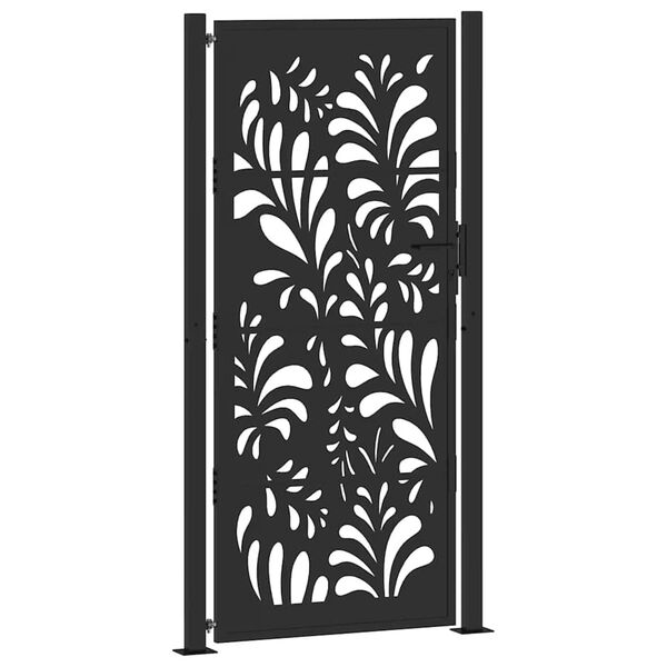 vidaXL Garden Gate Black 39.4x78.7" Steel Wave  Design