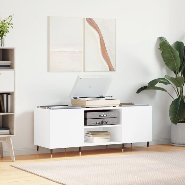 vidaXL Record Cabinet White Engineered wood, iron Medium Record Cabinet