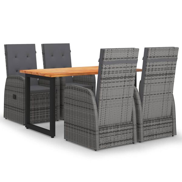 vidaXL 5 Piece Patio Dining Set with Cushions Poly Rattan Gray