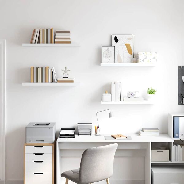 vidaXL Wall Shelf Set of 4 White Honeycomb MDF, Metal 31.5x9.3x1.5 in