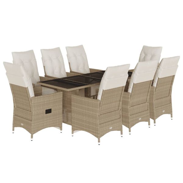 vidaXL 9 Piece Patio Bistro Set with Cushions Beige Poly Rattan