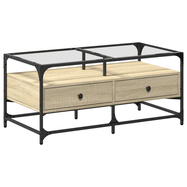 vidaXL Coffee Table Sonoma oak Engineered wood, steel, glass