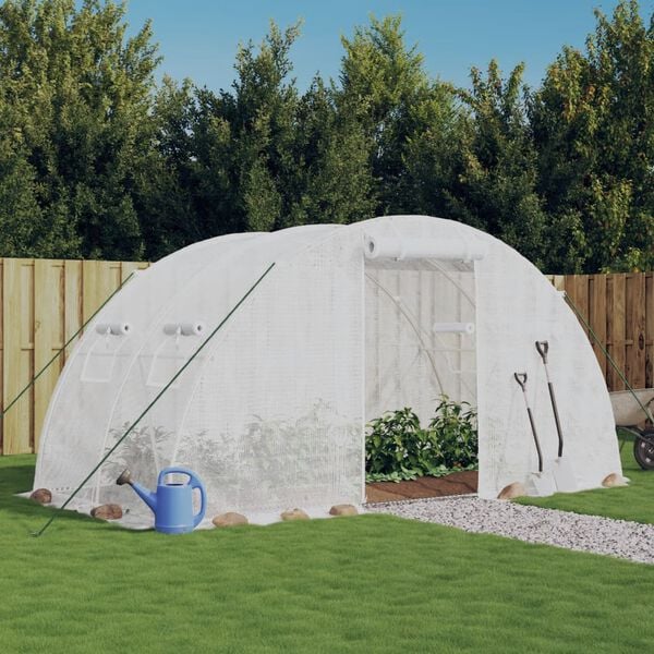 vidaXL Greenhouse White PE (polyethylene), galvanized steel 86 sq ft