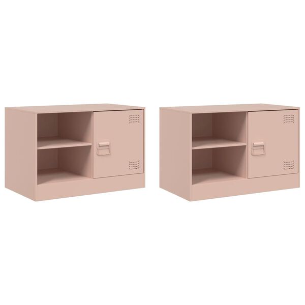 vidaXL TV Cabinet Set of 2 Pink Cold-rolled steel 26.4x15.4x17.3 in