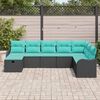 vidaXL Sofa Set with Cushion Manual Black and Turquoise Poly Rattan