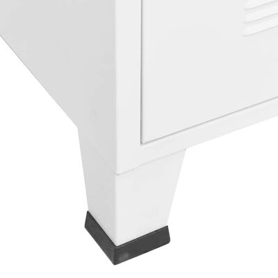 Close-up of lower leg and foot of white cabinet