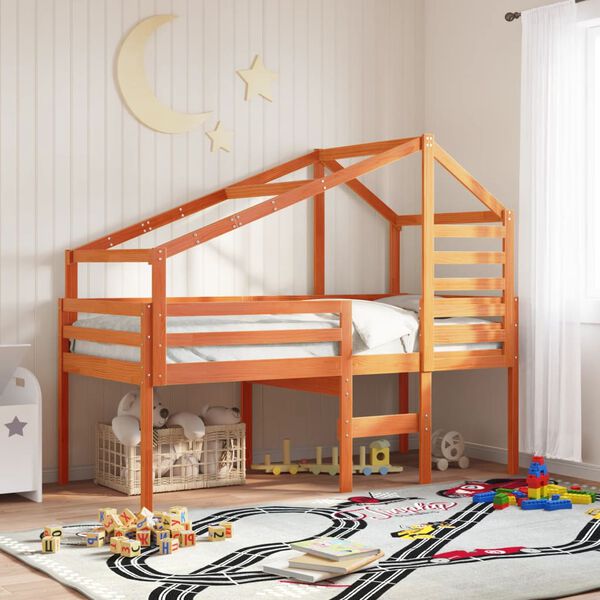 vidaXL Kid's Bed Roof Wax Brown Solid Pine Wood
