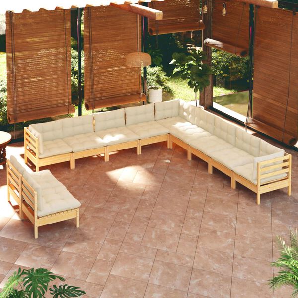 vidaXL Garden Lounge Set Cream, Natural Pine Solid Pinewood, Polyester