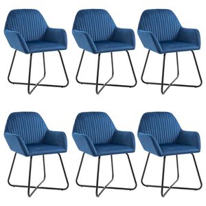 vidaXL Dining Chair Set of 6 Blue Velvet and powder-coated steel