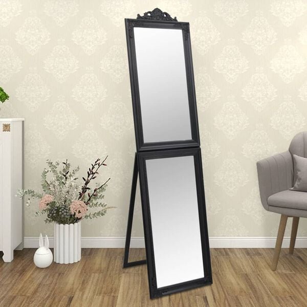 vidaXL Free-standing Mirror Black Glass Full-Length Foldable