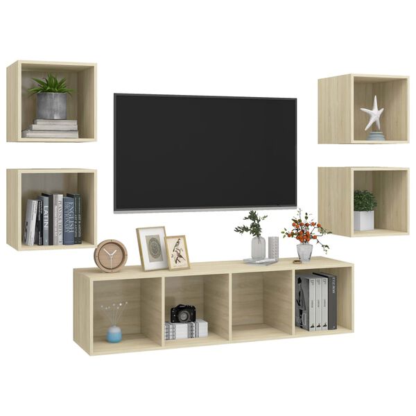 vidaXL TV Cabinet Set Sonoma oak Engineered wood TV Cabinet Set Square
