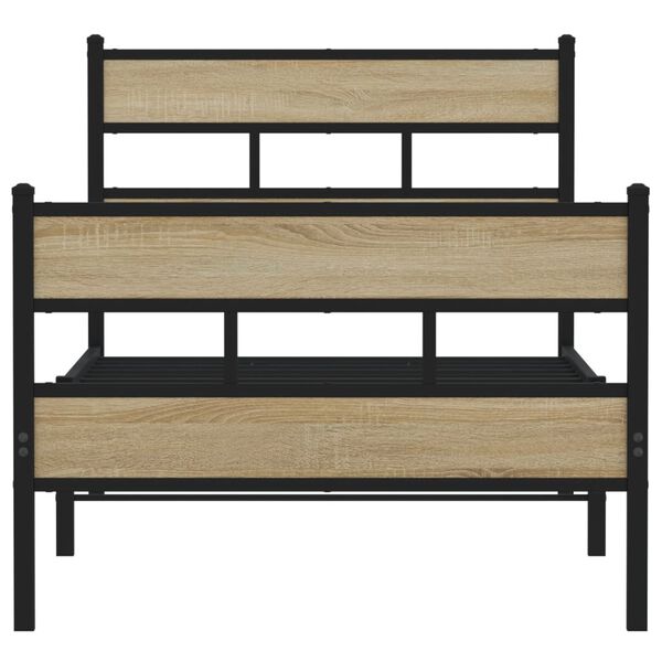 vidaXL Bed Frame Black, Sonoma Oak Iron, Engineered Wood 35 x 78 in