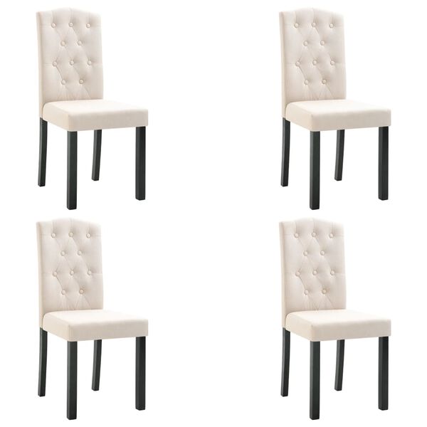 vidaXL Dining Chair Set of 4 Cream Fabric and Rubber wood