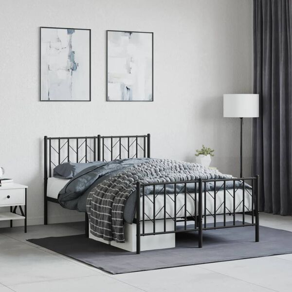 vidaXL Bed Frame Black Powder-Coated Steel Double Bed Frame