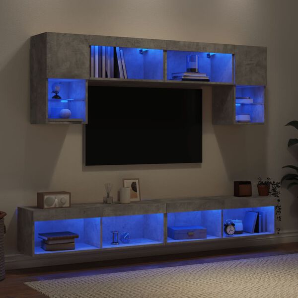 vidaXL 6 Piece TV Wall Units with LED Concrete Gray Engineered Wood