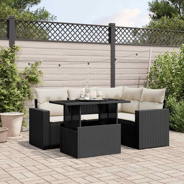 vidaXL Garden Sofa Set Black, Cream White