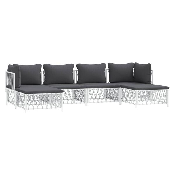 vidaXL Garden Lounge Set White Woven fabric, powder-coated steel, textilene